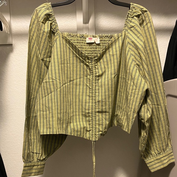 Levi's Tops - Levi's Yellow-Green Striped Square-Neck Blouse